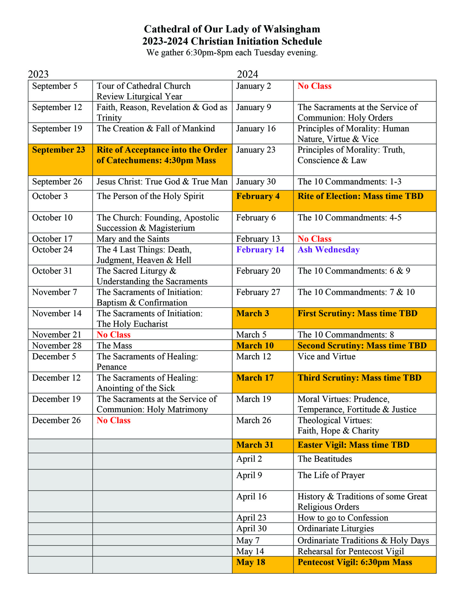 Catholic RCIA Our Lady of Walsingham Catholic Church